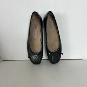 Hobbs London Shoes Women' Size 37 6 Dark Green Glossy Ballet Flats Embossed
